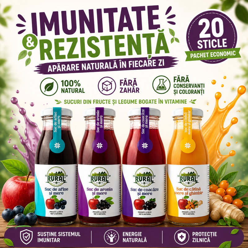 RURAL Imunitate & Rezistență – 20 Sucuri Naturale pentru Imunitate Puternică, 100% Fructe, Fără Zahăr
