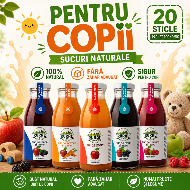 RURAL Pentru Cei Mici– 20 Sucuri Naturale 100% Fructe, Fără Zahăr Adăugat, Pachet Sănătos pentru cei Mici